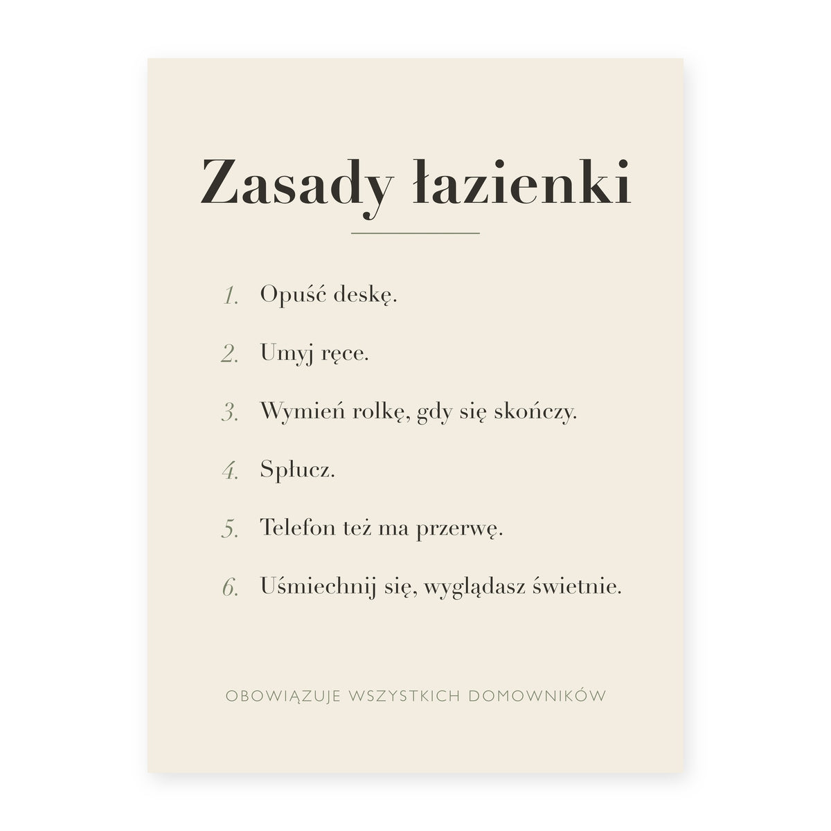 Plakat do łazienki Zasady łazienki, rycina z polskim podpisem