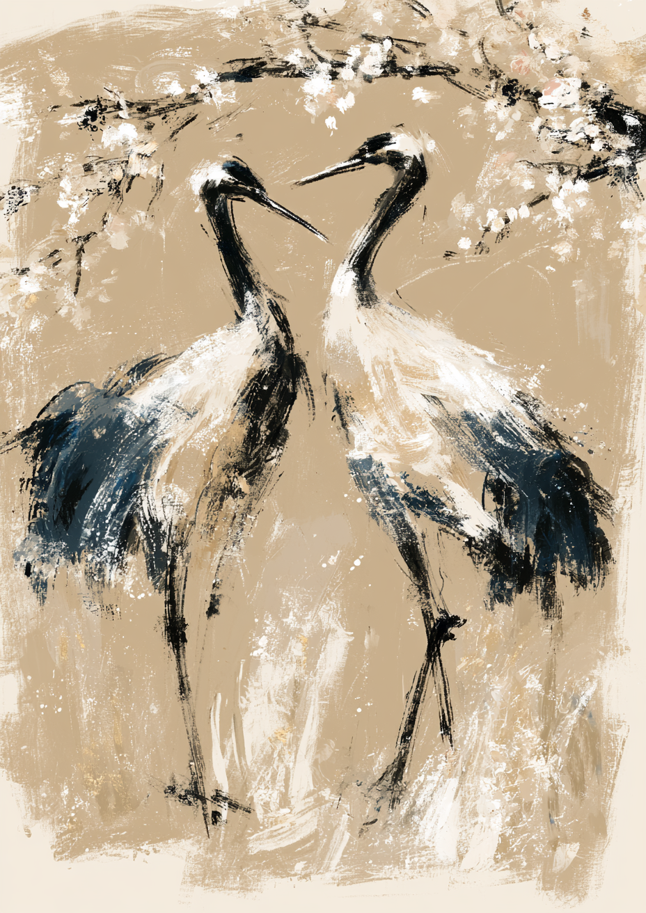 Japanese Cranes print three – plakat na ścianę