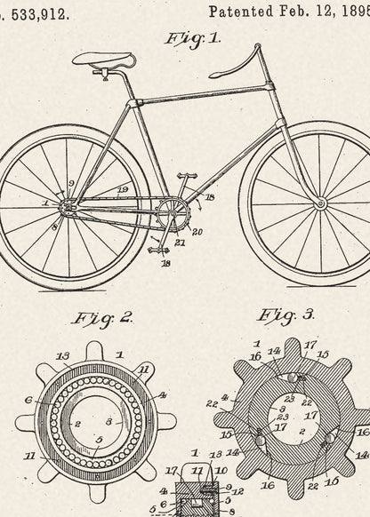 Plakaty dla rowerzysty: rysunki patentowe vintage: zbliżenie szczegółów