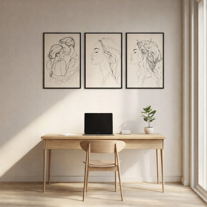 Line Art Kobieta Czarno Białe — Zestaw 3 Plakaty