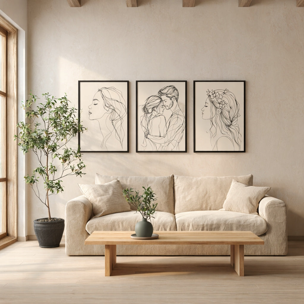 Line Art Kobieta Czarno Białe — Zestaw 3 Plakaty – plakat do druku