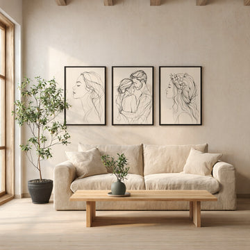 Line Art Kobieta Czarno Białe — Zestaw 3 Plakaty – plakat na ścianę