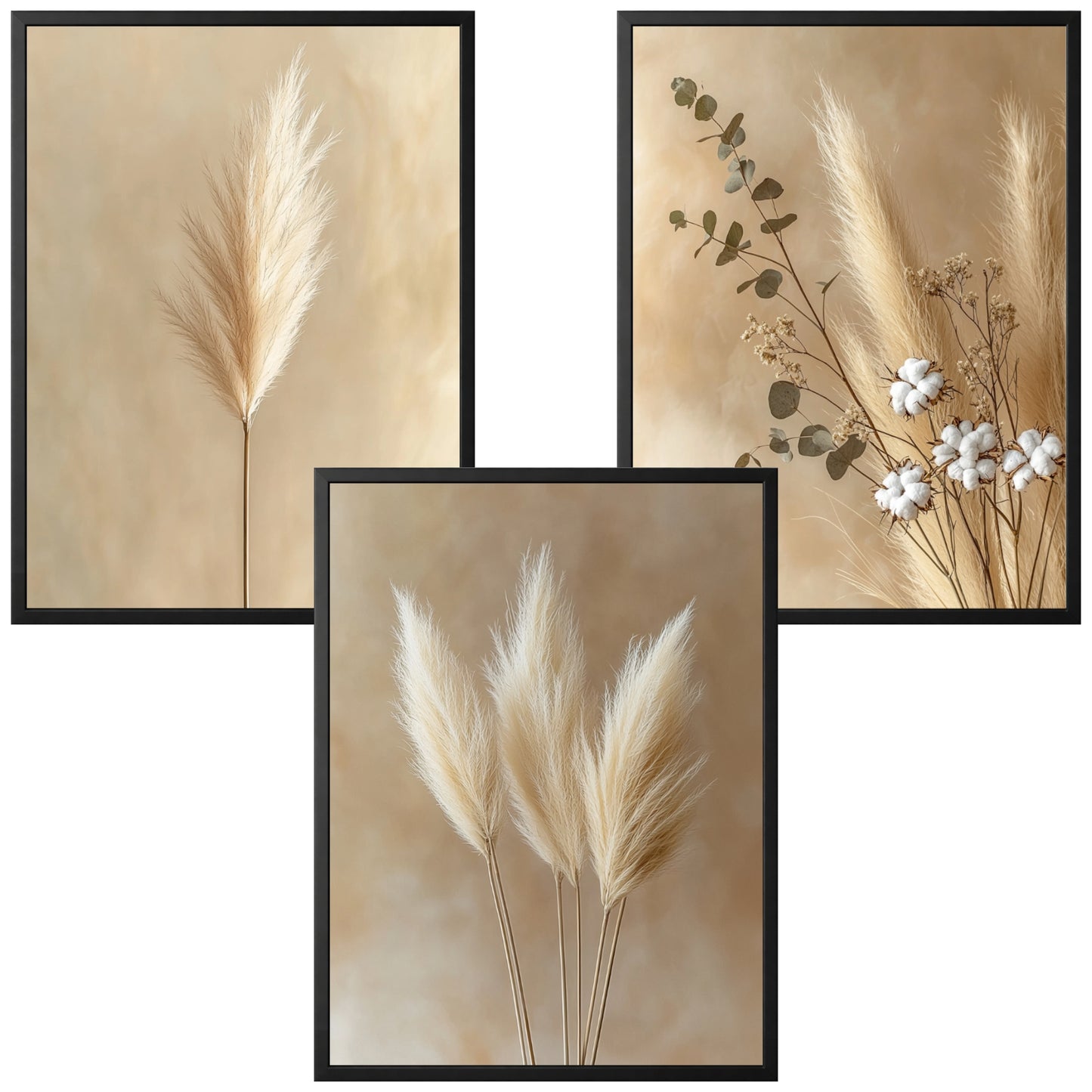 Trawy Pampasowe Boho — Zestaw 3 Plakaty – plakat do druku