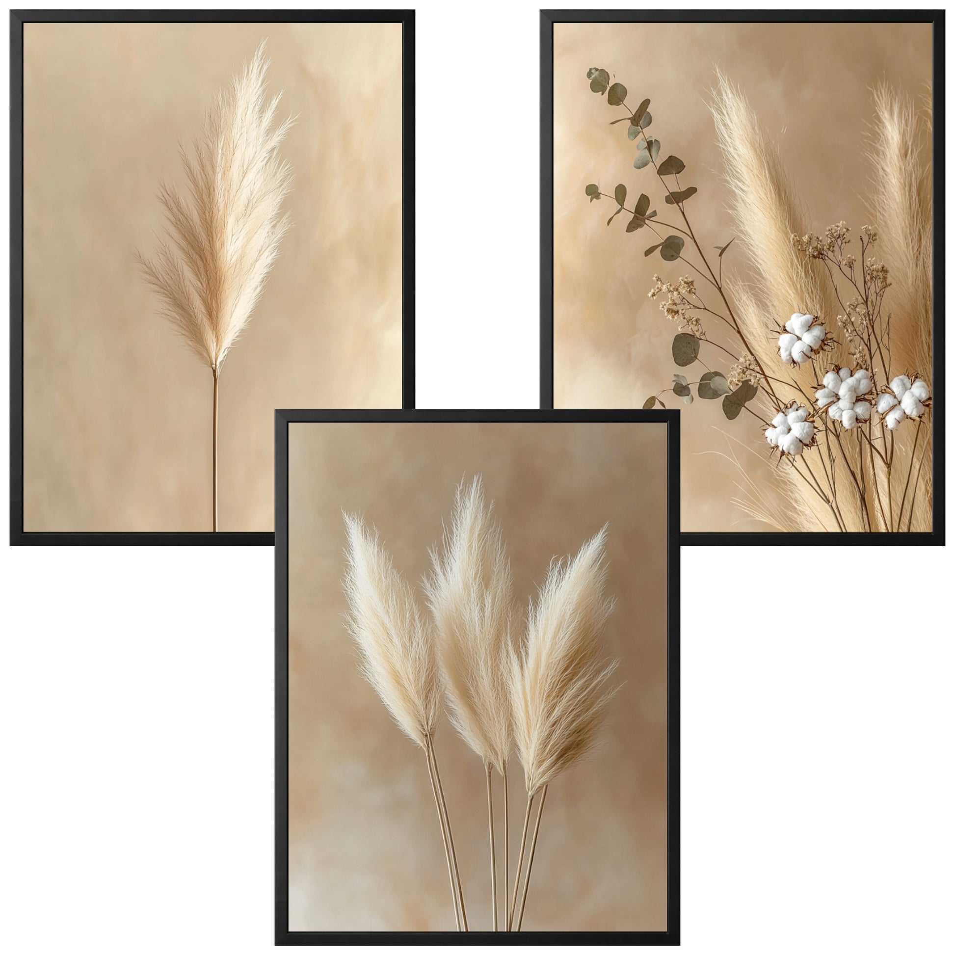 Trawy Pampasowe Boho — Zestaw 3 Plakaty