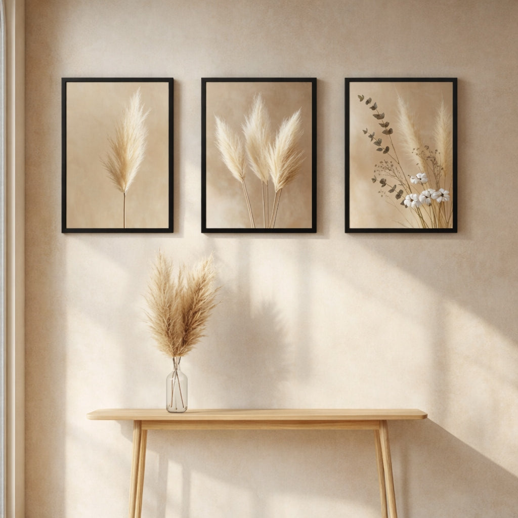 Trawy Pampasowe Boho — Zestaw 3 Plakaty
