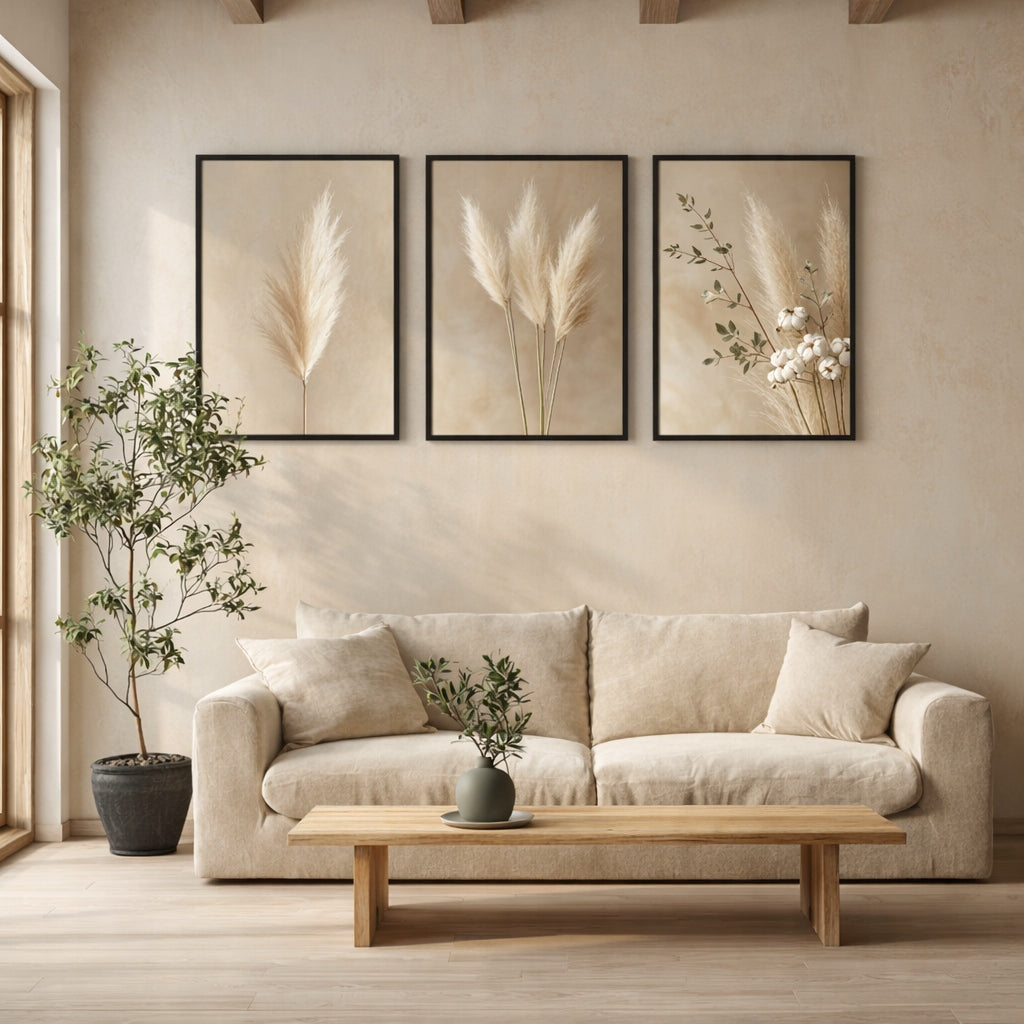 Trawy Pampasowe Boho — Zestaw 3 Plakaty