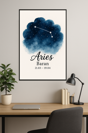 Watercolor illustration of Aries constellation with dates.- gabinet – plakat do druku