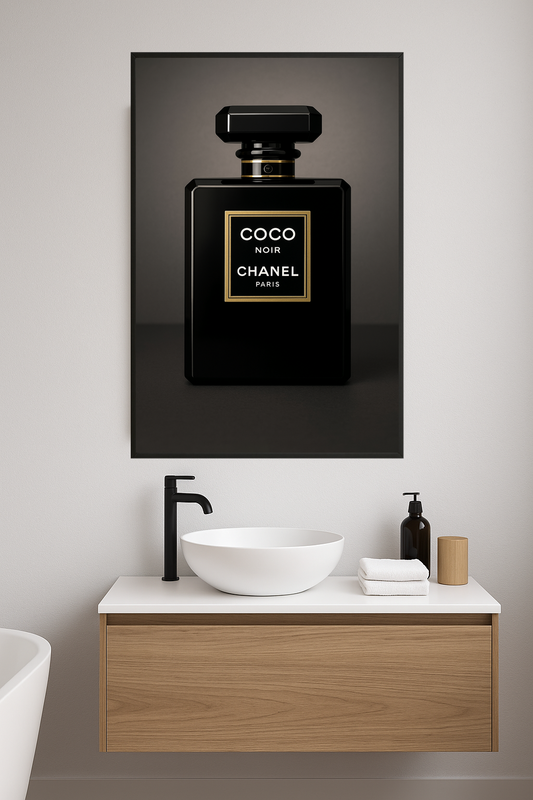 Chanel Coco Noir perfume bottle with black and gold design.- lazienka