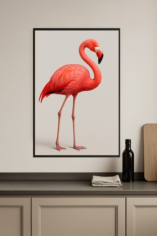 A pink flamingo standing gracefully on slender legs.- kuchnia