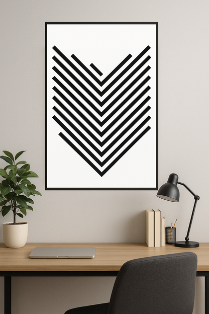 Black diagonal lines in a V-shape pattern on white background.- gabinet