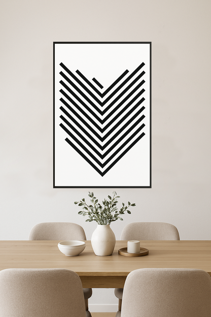 Black diagonal lines in a V-shape pattern on white background.- jadalnia