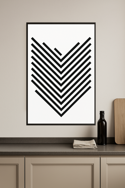 Black diagonal lines in a V-shape pattern on white background.- kuchnia
