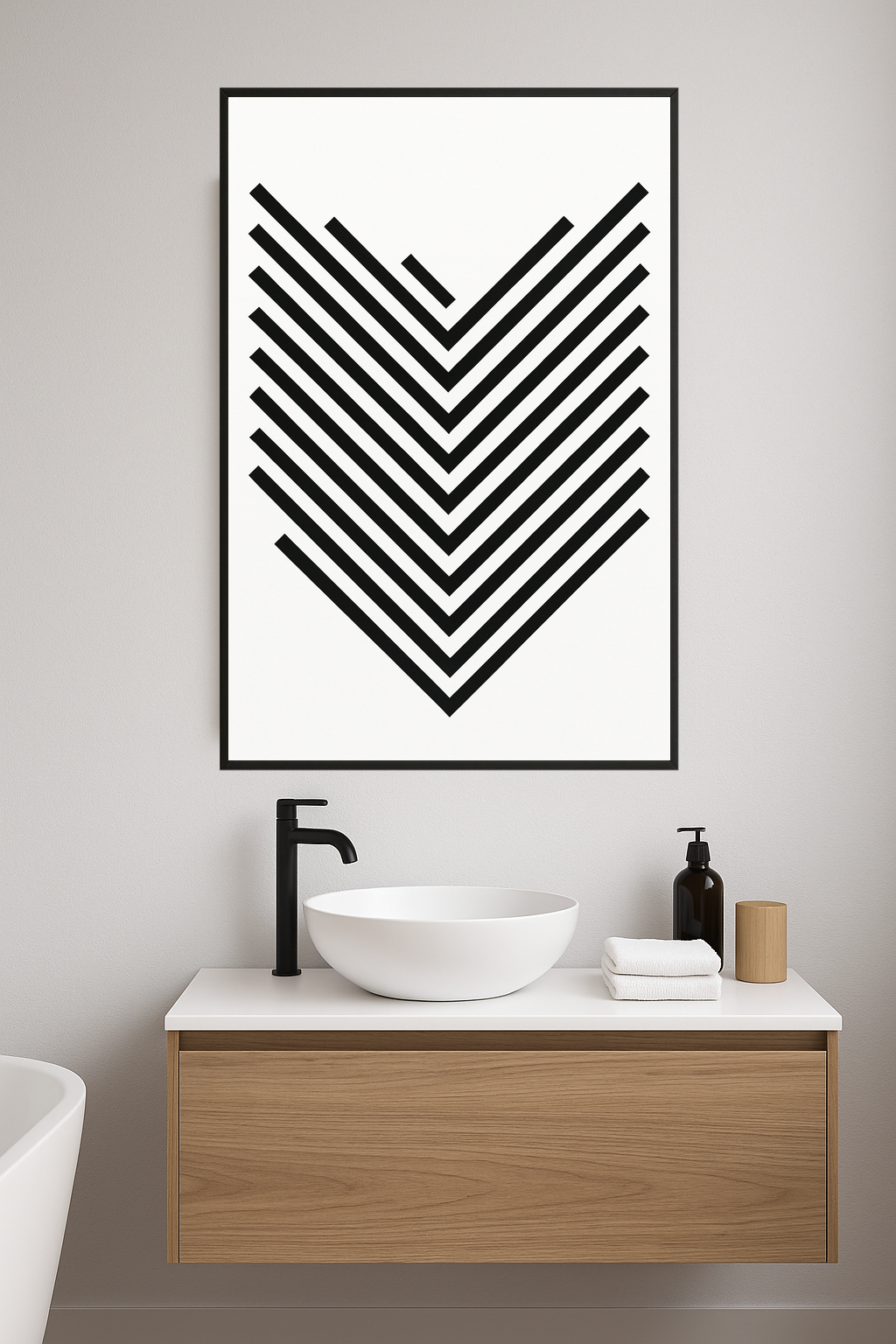 Black diagonal lines in a V-shape pattern on white background.- lazienka