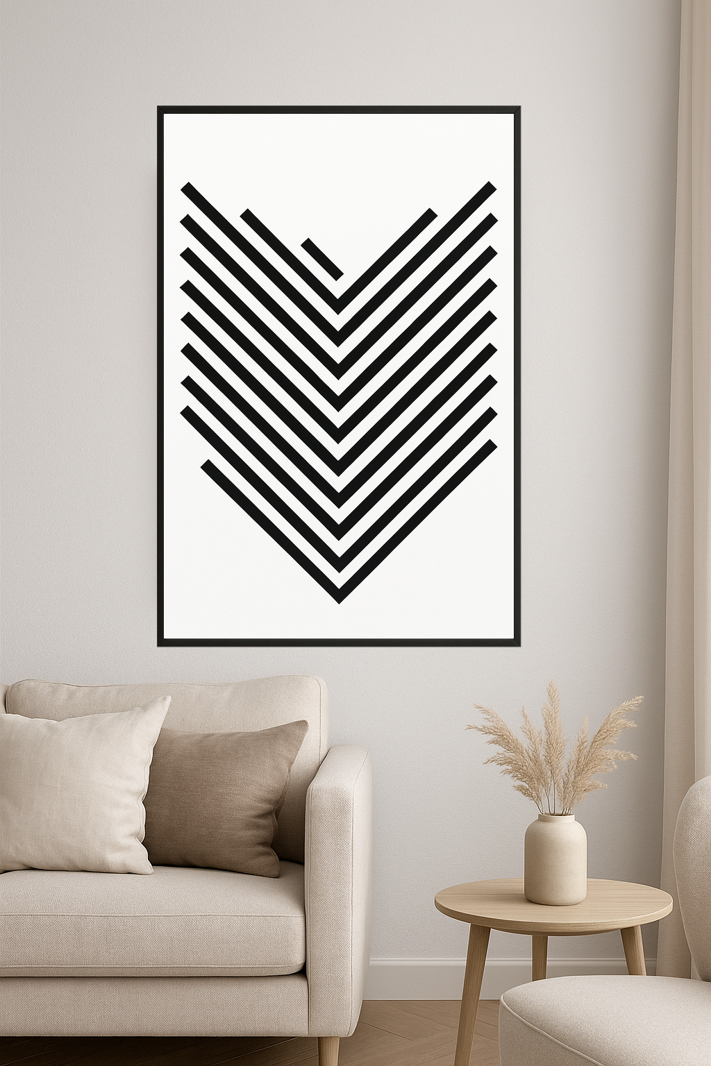 Black diagonal lines in a V-shape pattern on white background.- salon