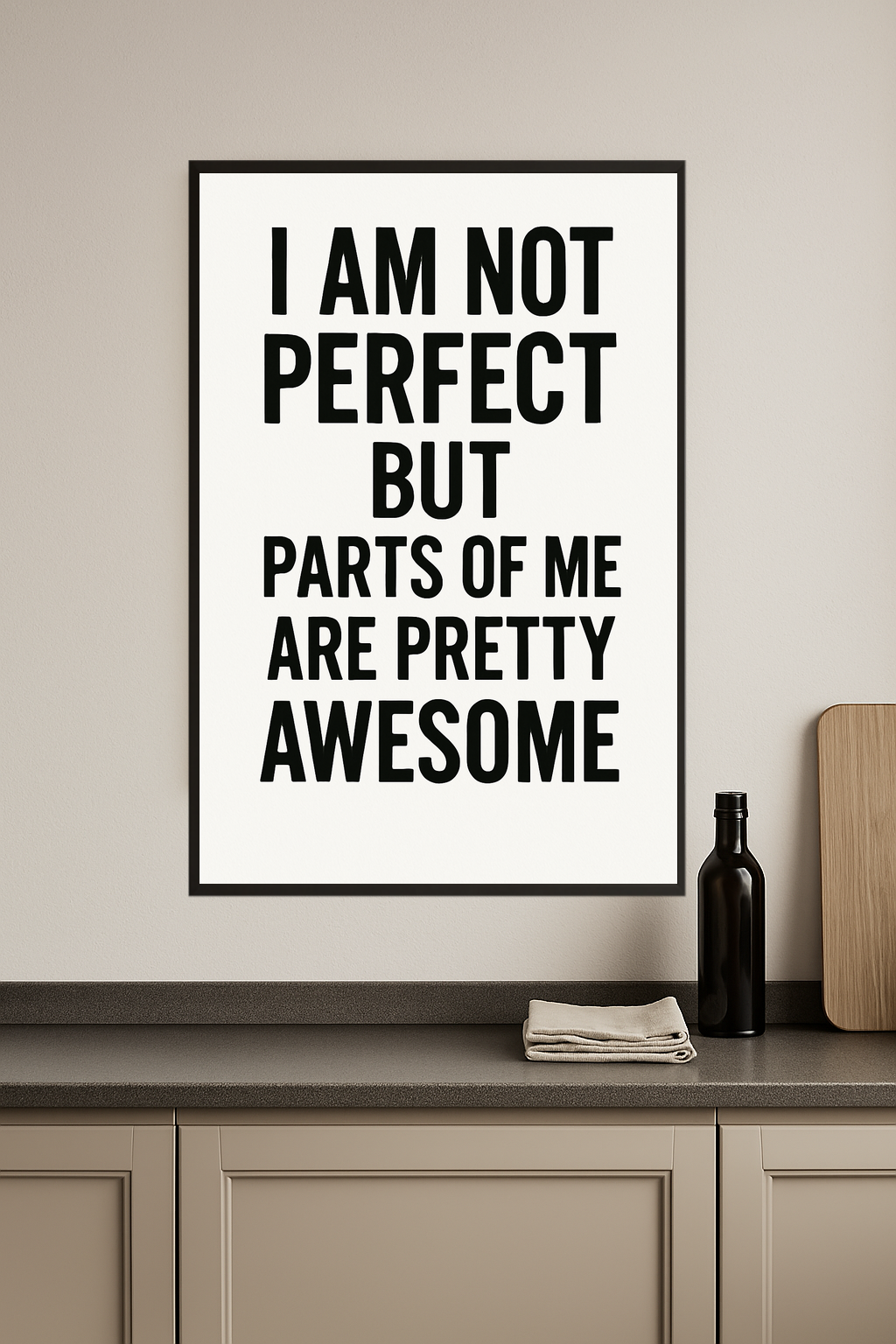 Inspirational quote in bold black text on white background.- kuchnia