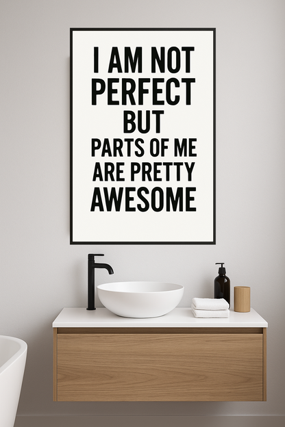 Inspirational quote in bold black text on white background.- lazienka