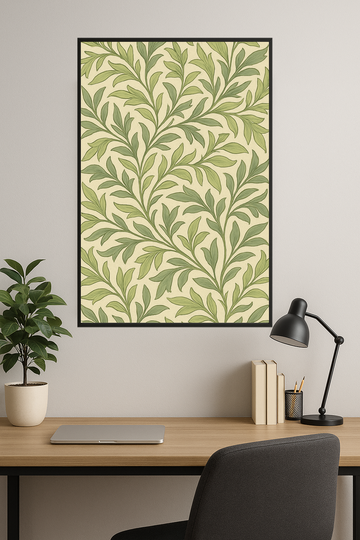 Pattern of delicate green and cream leaves by William Morris.- gabinet