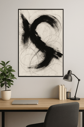 Abstrakcyjna czarna sztuka pociągnięć pędzla - CasaNookDecor