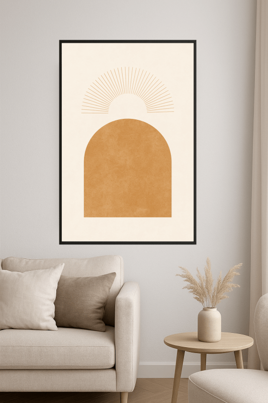 Beżowy Geometriczny Druk Sztuki - CasaNookDecor