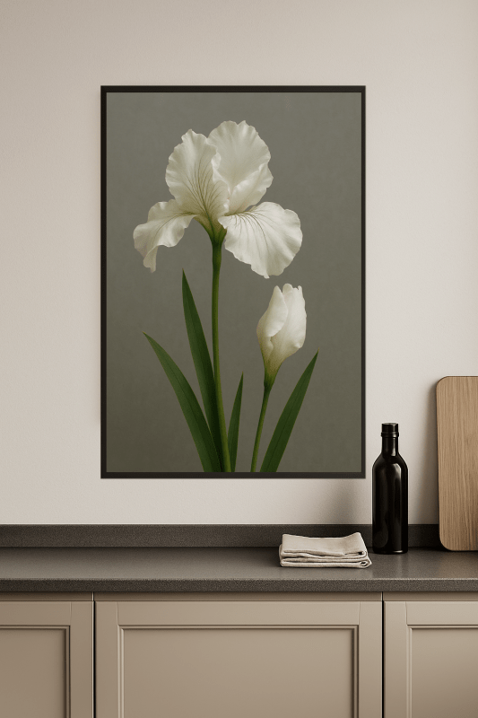 Biały Wydruk Kwiatów Irysa - CasaNookDecor
