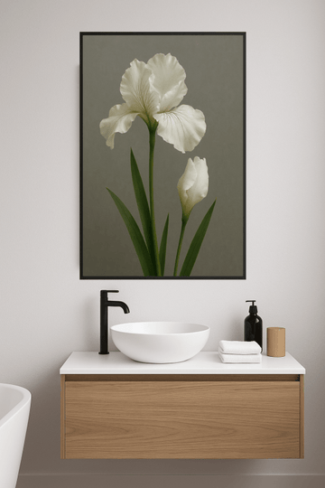 Biały Wydruk Kwiatów Irysa - CasaNookDecor