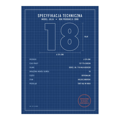 Plakat na 18 urodziny „Specyfikacja techniczna”, przykładowy projekt