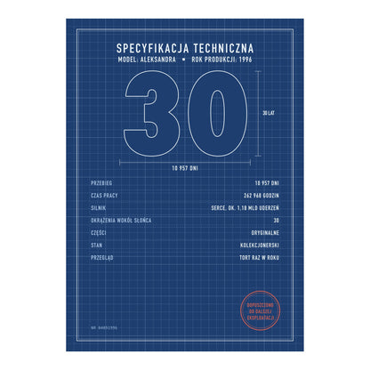 Plakat na 30 urodziny „Specyfikacja techniczna”, przykładowy projekt