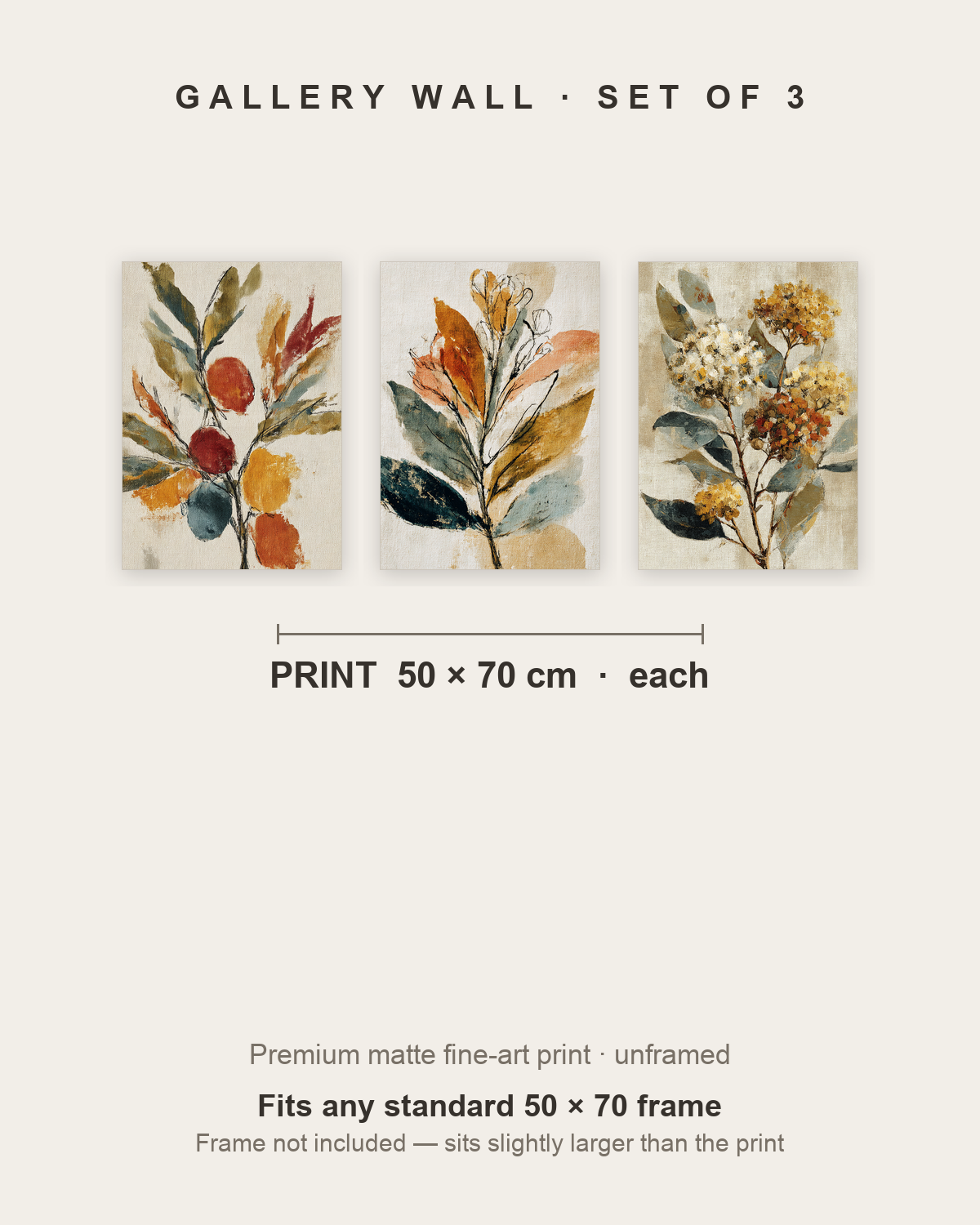 Calm Botanica set of 3 — each print 50 x 70 cm, unframed – plakat na ścianę