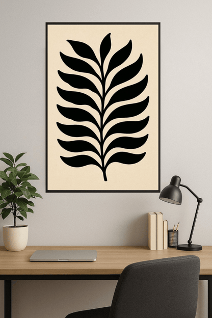 Czarny Wzór Liści - Druk Sztuki - CasaNookDecor