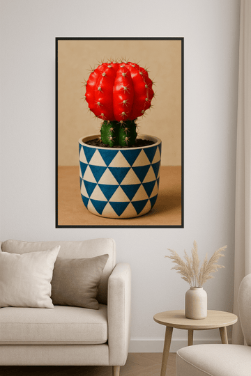 Czerwony Kaktus W Geometrycznym Doniczce - CasaNookDecor – plakat do druku