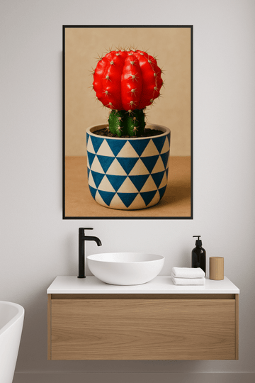Czerwony Kaktus W Geometrycznym Doniczce - CasaNookDecor – plakat do druku