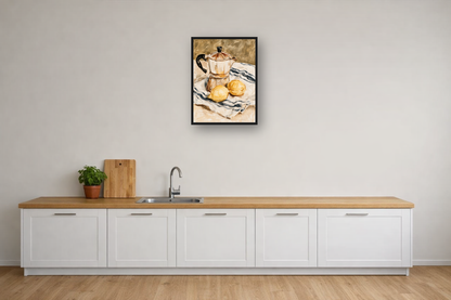Espresso & Lemons I framed poster in a kitchen