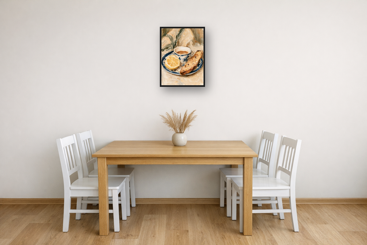 Espresso & Lemons II framed poster in a dining room
