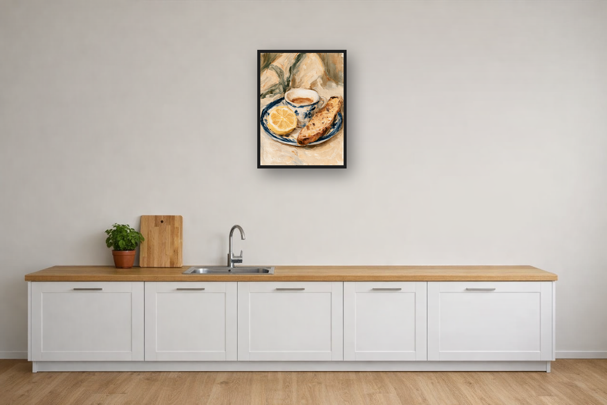 Espresso & Lemons II framed poster in a kitchen – plakat na ścianę