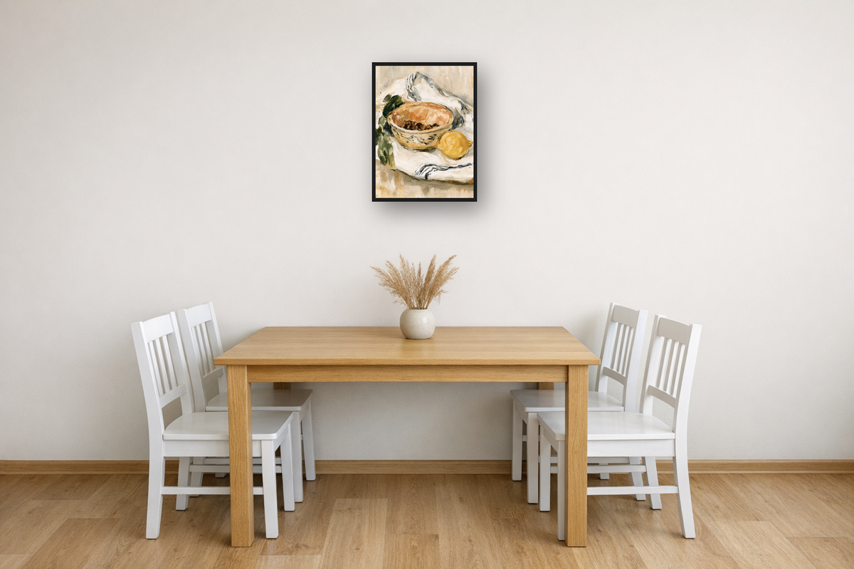 Espresso & Lemons III framed poster in a dining room