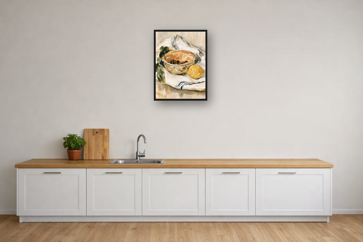 Espresso & Lemons III framed poster in a kitchen