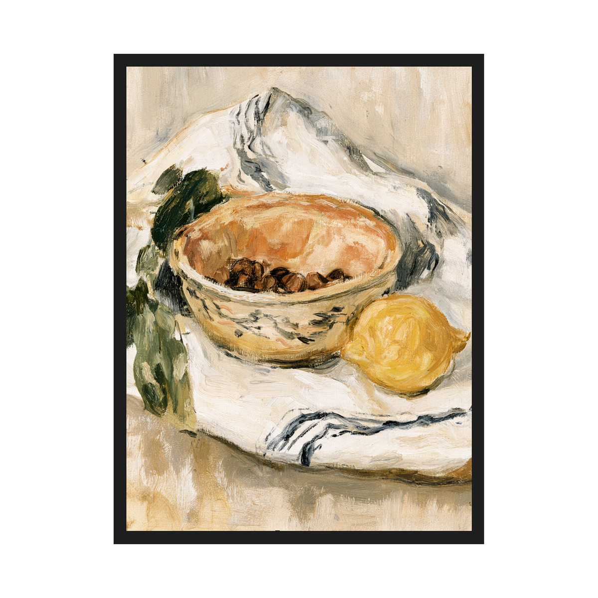 Espresso & Lemons III art print in a black frame