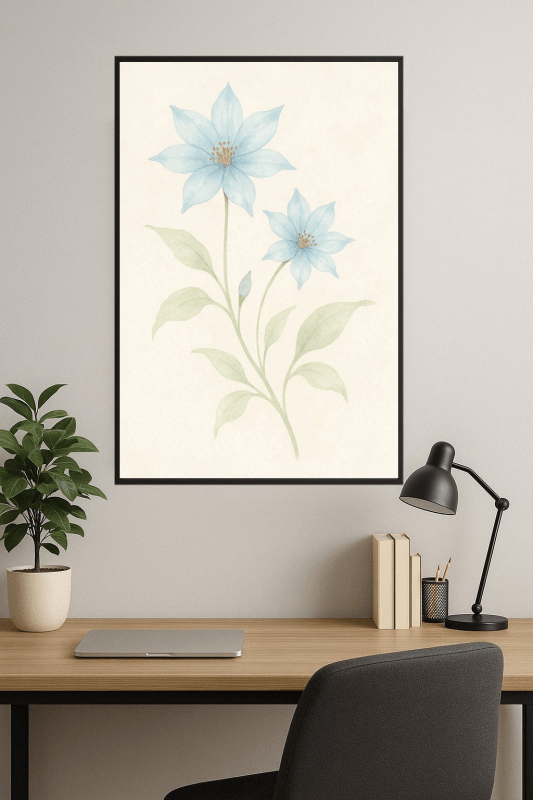 Delikatny Niebieski Kwiat Akwarela - CasaNookDecor