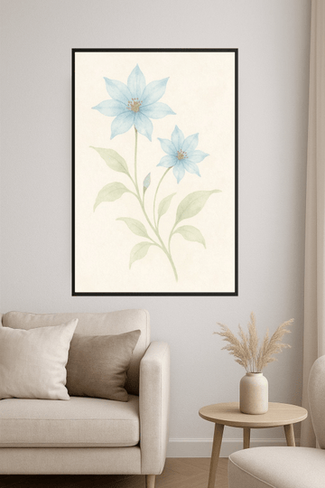 Delikatny Niebieski Kwiat Akwarela - CasaNookDecor – plakat do druku