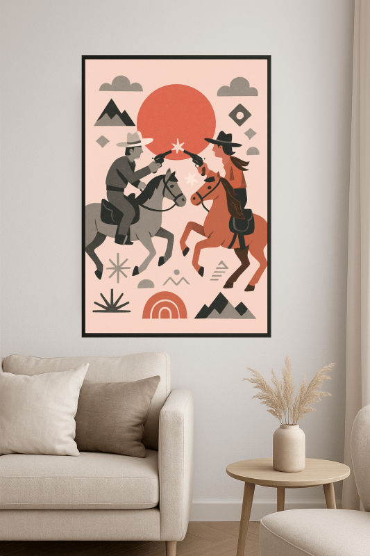 Druk Artystyczny Duelujących Jeźdźców - CasaNookDecor