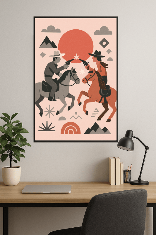 Druk Artystyczny Duelujących Jeźdźców - CasaNookDecor