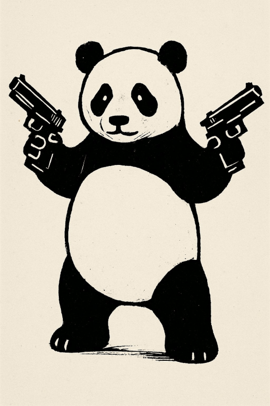 Druk Sztuki: Panda Z Bronią - CasaNookDecor