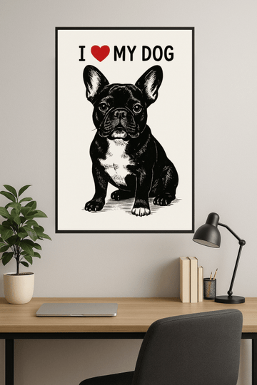 Druk Sztuki Z Miłością Do Buldoga Francuskiego - CasaNookDecor – plakat do druku