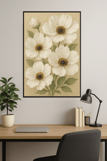 Elegancka Biała Sztuka Kwiatowa - CasaNookDecor – plakat do druku