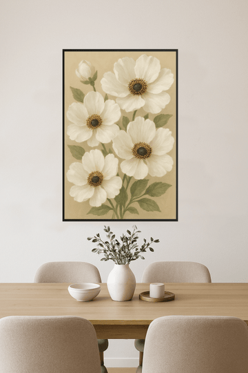 Elegancka Biała Sztuka Kwiatowa - CasaNookDecor – plakat do druku