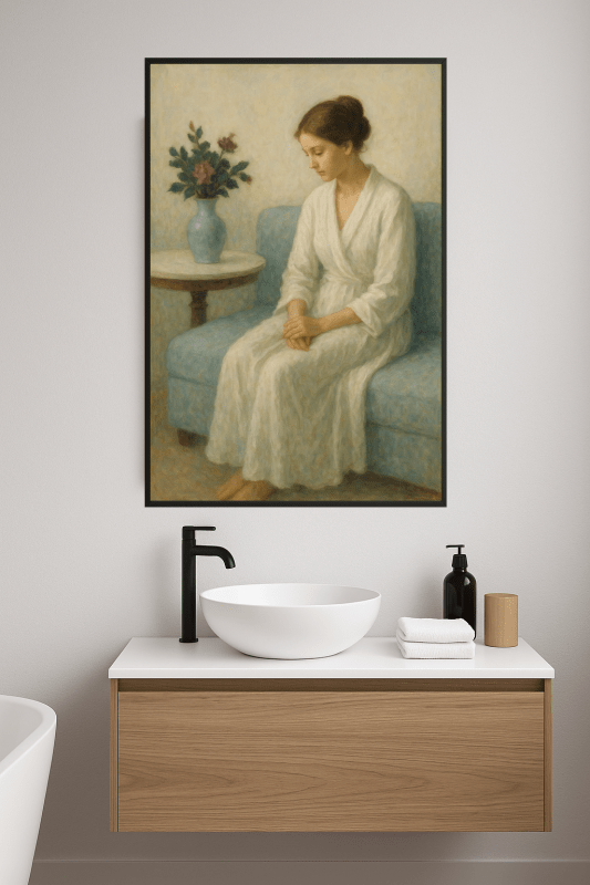 Elegancka Kobieta Na Niebieskiej Kanapie - CasaNookDecor