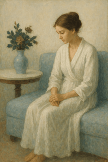 Elegancka Kobieta Na Niebieskiej Kanapie - CasaNookDecor – plakat do druku