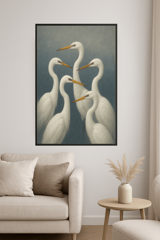 Elegancka Sztuka Białych Czapli - CasaNookDecor