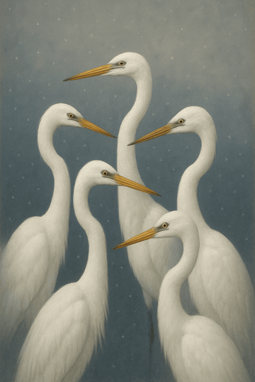 Elegancka Sztuka Białych Czapli - CasaNookDecor – plakat do druku