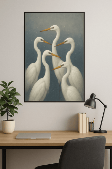 Elegancka Sztuka Białych Czapli - CasaNookDecor – plakat do druku